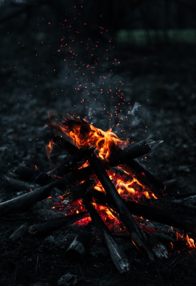 在火坑上烧木头